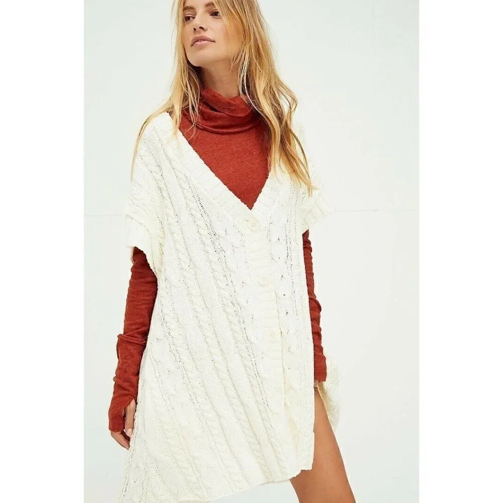 NWT FREE PEOPLE Sz XS SWINGIN SWING SWEATER VEST CARDI CARDIGAN MINI DRESS IVORY